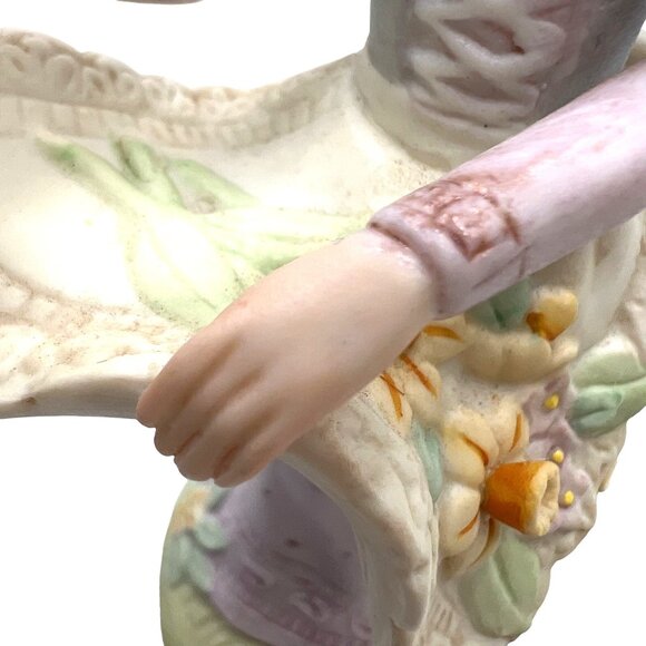 Rare Vintage Homco Bisque Porcelain Figure Victorian Lady Flowers Not Music Box - Picture 12 of 16